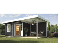 Chalet sauna Weka Salo avec poêle 7,5 kW et commande numérique, avec portes en bois et vitrage à isolation thermique, anthracite/blanc