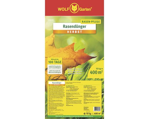 Wolf Garten Rasendünger Herbst, 10 Kilogramm für 400 Quadratmeter