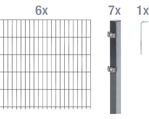 Ensemble de panneaux rigides double fils ALBERTS 6/5/6 1200 x 140 cm anthracite