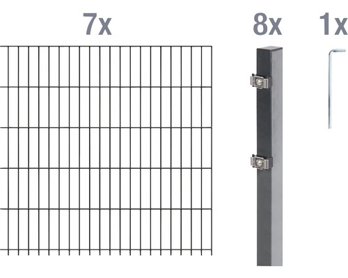 Ensemble de panneaux rigides double fils ALBERTS 6/5/6 1400 x 140 cm anthracite