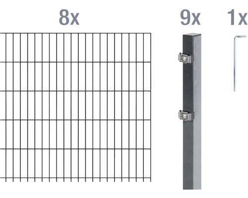 Ensemble de panneaux rigides double fils ALBERTS 6/5/6 1600 x 140 cm anthracite