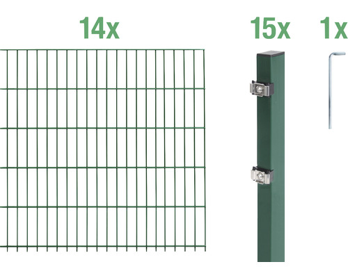 Kit de panneaux rigides double fil ALBERTS type 6/5/6 2800 x 160 cm vert Kit complet de clôture en treillis métallique avec éléments de clôture, poteaux de clôture et outils