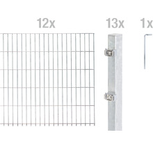 Kit de clôture avec douze panneaux grillagés, treize poteaux et une clé