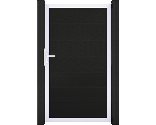 Portillon simple GroJa Flex Grande tirant universel prémonté sans poteaux cadre argent 100 x 180 cm noir co-extrudé