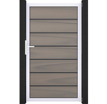 Portillon de jardin avec lames horizontales en bois et cadre blanc
