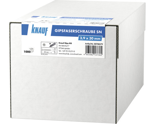 Knauf Gipsfaserschrauben SN 3,9 mm x 30 mm Pack = 1000 St Karton mit 1000 Stück Gipsfaserschrauben der Größe 3,9 x 30 Millimeter von Knauf