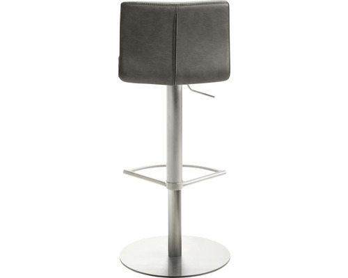 Rückansicht eines höhenverstellbaren Barstuhls mit Fußstütze und Kunstledersitz