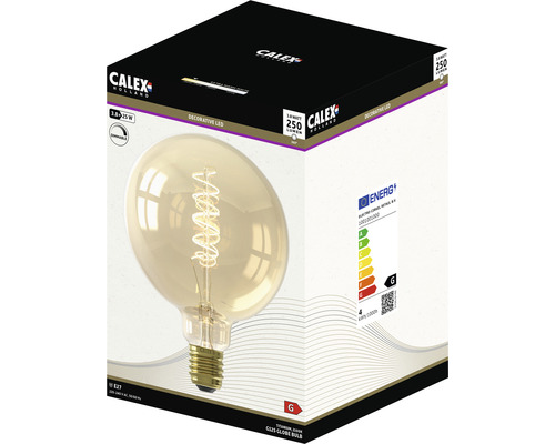 LED Globelampen G125 dimmbar E27/3,8W gold 250 lm 2100 K warmweiß Calex Spiral Filament Calex G125 Globe Leuchtmittel Verpackung