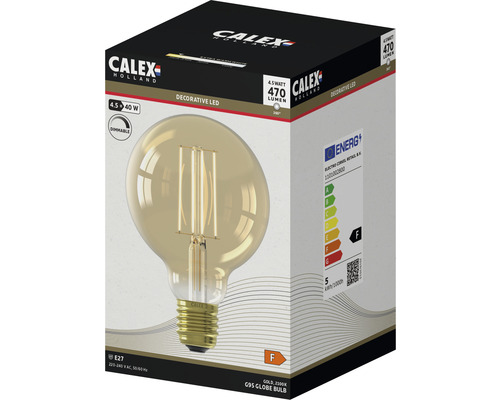 Calex Dekorative LED Lampe, 4.5 Watt, E27 Fassung, G95 Globusform, Verpackung