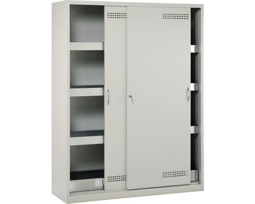 Stahlschrank mit Schiebetüren und Regalböden