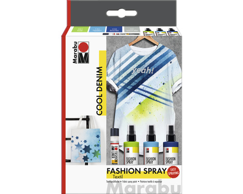 Kit spray textile Marabu Fashion Spray Cool Denim 3x 100 ml 1x 25 ml Marabu Set de spray textile Cool Denim