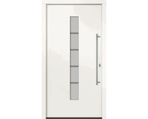 Porte d'entrée Sydney blanc 1000 x 2100 mm tirant droit Porte d''entrée blanche avec insert en verre et poignée en acier inoxydable
