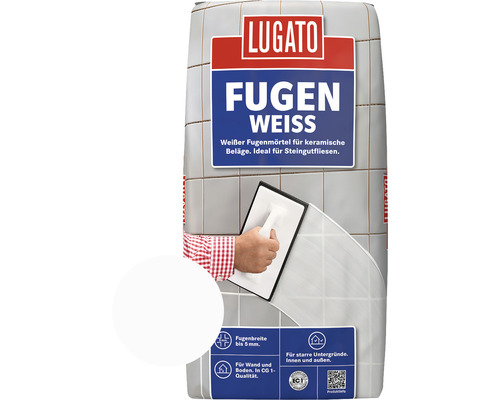 Lugato Fugen Weiss Fugenmörtel für keramische Beläge und Steingutfliesen, Fugenbreite bis fünf Millimeter, für Wand und Boden