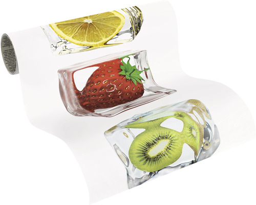 Tapete mit Zitronen-, Erdbeer- und Kiwi-Motiven