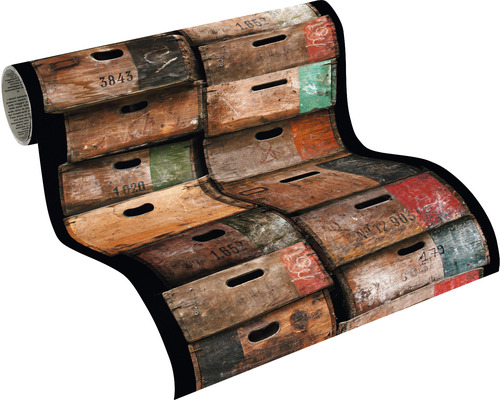Tapete mit Holzboxen-Motiv