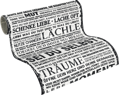 Rouleau de papier peint avec des maximes imprimées dans différentes polices