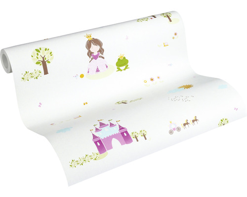 Tapetenrolle mit Prinzessin, Frosch, Burg und Kutsche Motiven