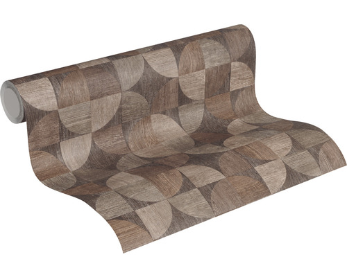 Rouleau de papier peint aspect bois avec motif géométrique