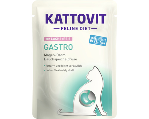 Pâtées pour chat KATTOVIT Gastro au saumon et riz 85 g