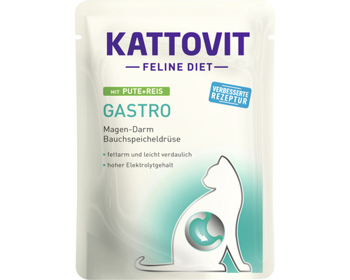 Pâtée pour chat KATTOVIT Gastro dinde & riz 85 g-0