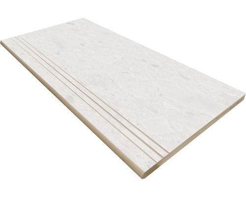 Poolumrandung Beckenrandstein Donau Beige Rund 3 Rillen 30 cm x 60 cm Trittstufe aus Stein mit gerillter Oberfläche