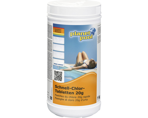 Pastilles de chloration rapide pour piscine Planet Pool 1 kg Planet Pool comprimés de chlore rapide 20 grammes pour le nettoyage de piscine