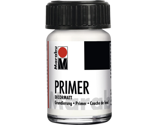 Marabu Decormatt Primer in einer Glasflasche mit schwarzem Deckel.
