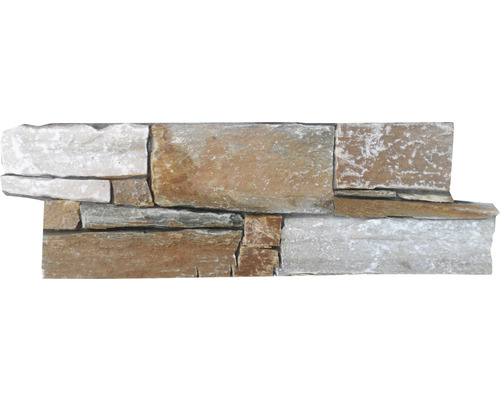 Pierre de parement en pierre naturelle dans une enveloppe en béton Forest mélange marron gris 22 x 55 cm
