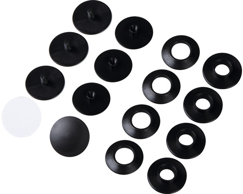 Assortiment de capuchons et de rondelles en plastique noir