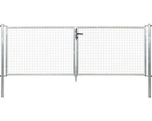 Portillon double en grillage ondulé ALBERTS 298,8 x 100 cm y compris poteaux 6 x 6 cm galvanisé à chaud Portail double en métal avec grille