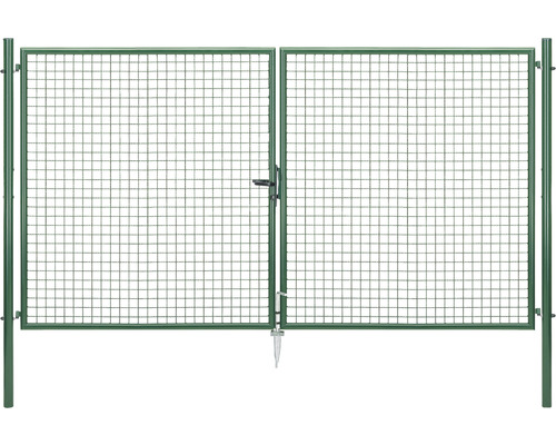 Portillon double en grillage ondulé ALBERTS 302,8 x 175 cm y compris poteaux 6 x 6 cm phosphaté zinc vert