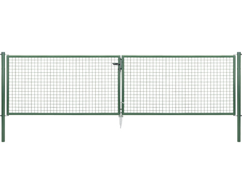 Portillon double en grillage ondulé ALBERTS 400,4 x 100 cm y compris poteaux 7,6 x 7,6 cm zingué vert