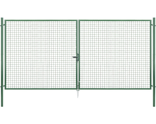 Portillon double en grillage ondulé ALBERTS 404,4 x 200 cm y compris poteaux 7,6 x 7,6 cm phosphaté zinc vert