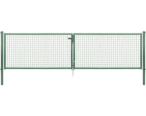 Portillon double en grillage ondulé ALBERTS 400,4 x 100 cm y compris poteaux 7,6 x 7,6 cm phosphaté zinc vert