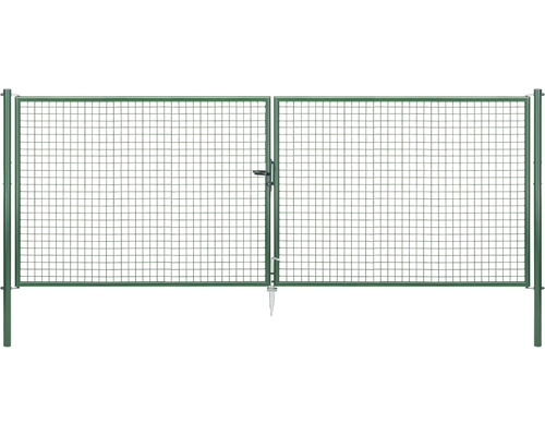 Portillon double en grillage ondulé ALBERTS 400,4 x 150 cm y compris poteaux 7,6 x 7,6 cm phosphaté zinc vert