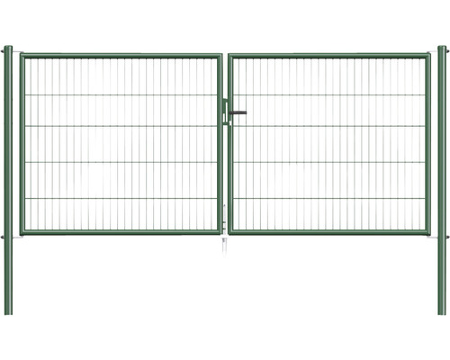 Portillon grillagé double ALBERTS 298,8 x 125 cm y compris poteaux 6 x 6 cm vert