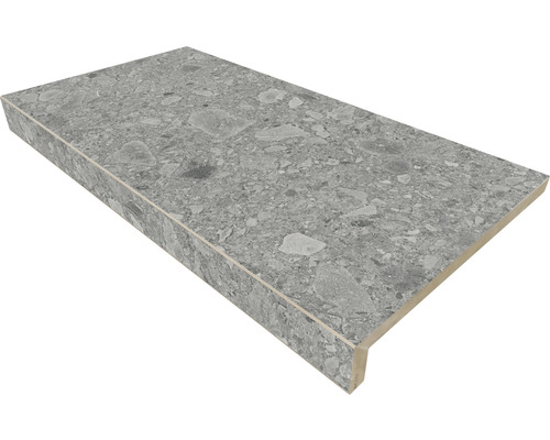 Poolumrandung Beckenrandstein Donau Grau L-Form 30 cm x 60 cm Graue Treppenstufe mit Terrazzo-Optik
