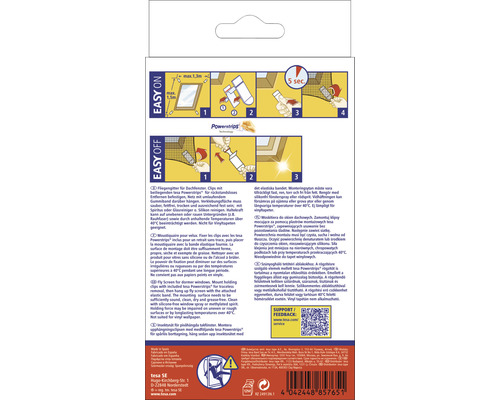 Tesa Powerstrips, arrière de l''emballage avec instructions d''utilisation