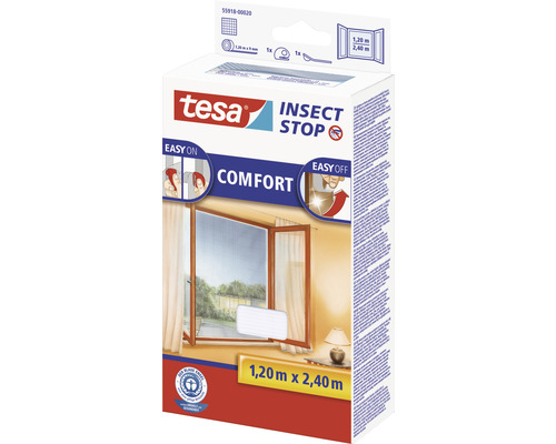 Tesa Insect Stop Comfort Moustiquaire pour fenêtres, 1,20 mètre sur 2,40 mètres, emballage