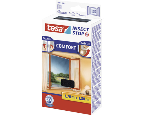 Tesa Insect Stop Comfort Moustiquaire pour fenêtres, dimension 1,70 m x 1,80 m, emballage