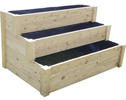 Dreistufiges Hochbeet aus Holz für den Garten