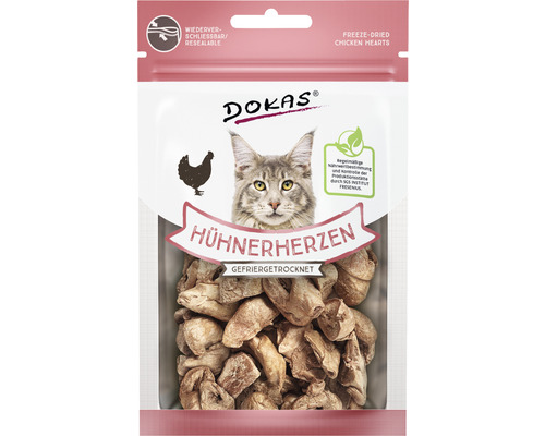 Katzensnack DOKAS Hühnerherzen gefriergetrocknet 15 g DOKAS Hühnerherzen gefriergetrocknet in wiederverschließbarer Verpackung