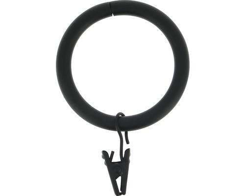 Anneaux pour rideaux ronds avec pince pour Loft Black Line noir Ø 28 mm 10 pces Anneau de rideau avec crochet plisseur pour fixer les rideaux