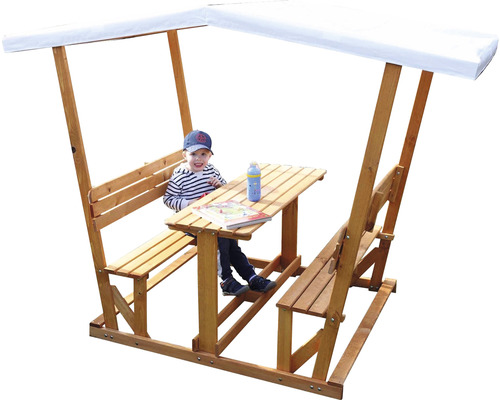 Ensemble de sièges pour enfants en bois avec toit pour l''extérieur
