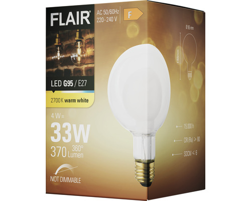 Ampoule LED G95 E27 FLAIR, 4 watts, équivalent à 33 watts