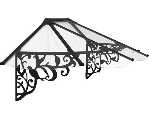 Auvent PALRAM-Canopia Lily XL 217x88x70 cm aluminium noir couverture polycarbonate transparent