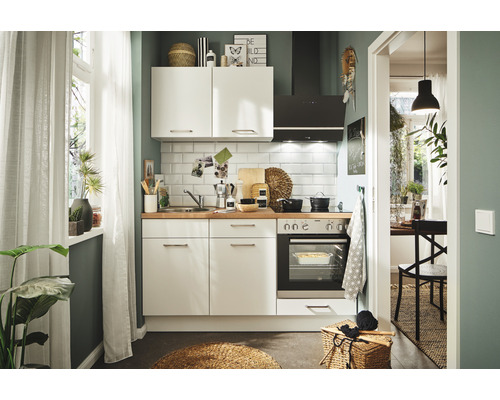 PICCANTE Plus Küchenzeile mit Geräten Online 160 cm weiß matt montiert