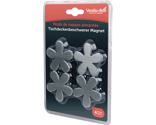 Verpackung mit vier magnetischen Tischdeckenbeschwerern in Blumenform