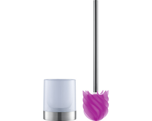 Ensemble brosse WC Loomaid acier inoxydable/rose vif avec tête en silicone