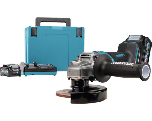 Akku-Winkelschleifer Makita XGT® GA005GM201 40V, inkl. 2 Akkus (4,0 Ah), Ladegerät und MAKPAC Gr. 4